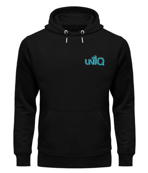 Pullover Hoodie - UN1Q Stacked Logo Hoodie (Blue on Black)