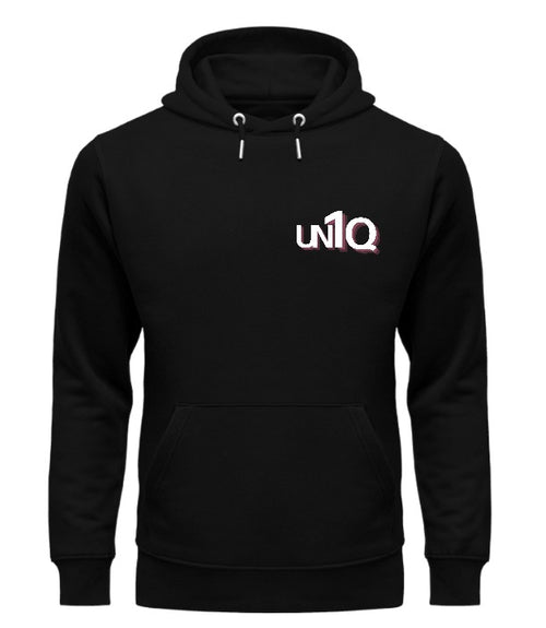 Pullover Hoodie - UN1Q Stacked Logo Hoodie (Pink on Black)