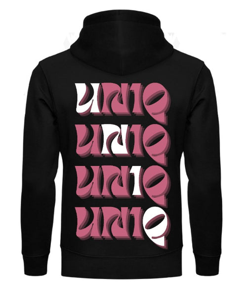 Pullover Hoodie - UN1Q Stacked Logo Hoodie (Pink on Black)