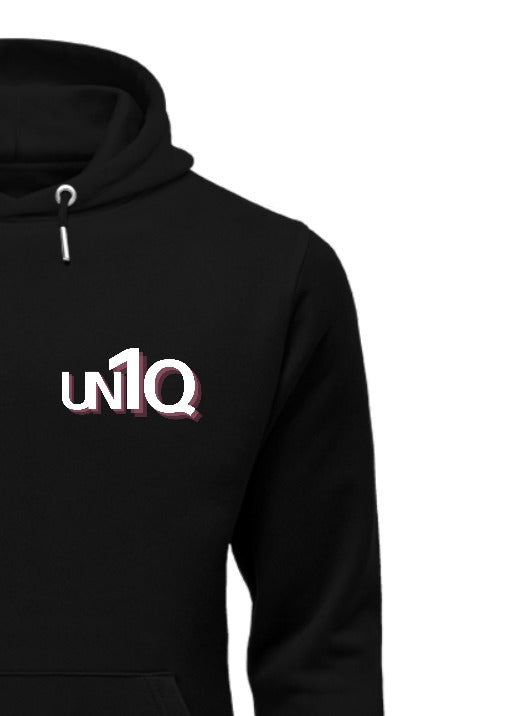 Pullover Hoodie - UN1Q Stacked Logo Hoodie (Pink on Black)